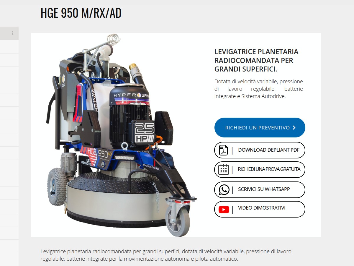 Levigatrice professionale per pavimenti Hyper Grinder HGE 950 M⁄RX⁄AD: potenza, precisione e automazione per grandi superfici